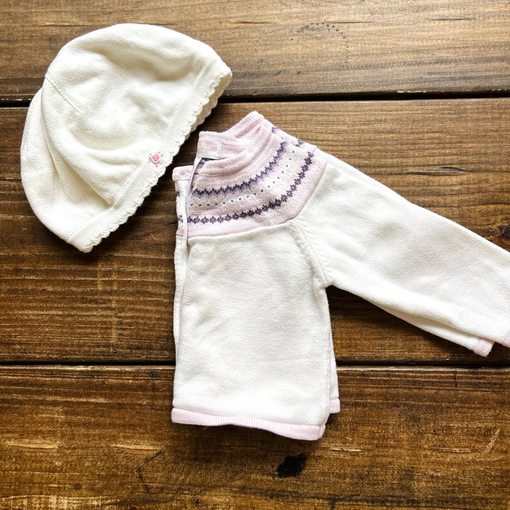 Janie and Jack Baby Girl Layette Set Matching Cardigan and Hat Size 6-12m